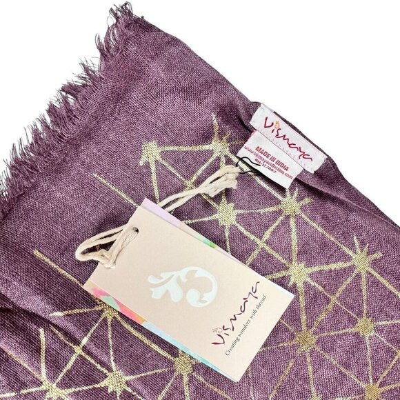 NEW Vismaya Large Scarf Pashmina Wrap Pink Mauve Gold Geometric Print Fringe - Picture 5 of 8